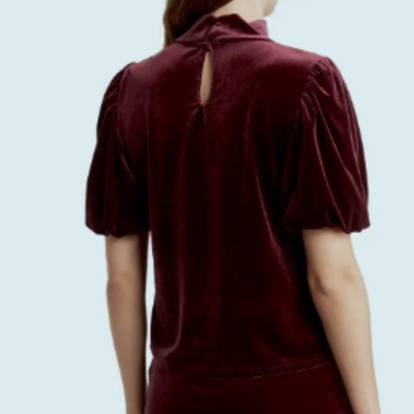 Laundry by Shelli Segal Velour Mock Neck Balloon Sleeve Burgundy Blouse - Picture 10 of 10